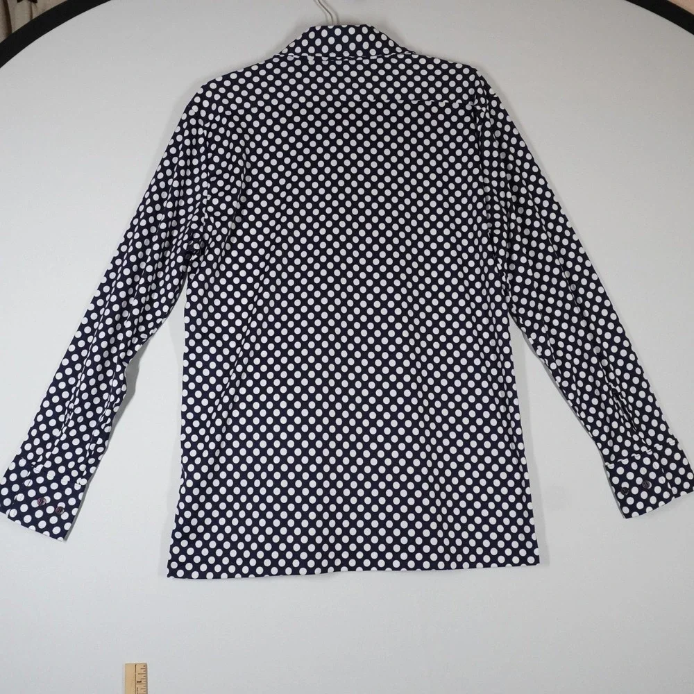 Vintage‎ Kmart Permanent Press Navy Blue White Polka Dot Shirt L 70s Disco MCM